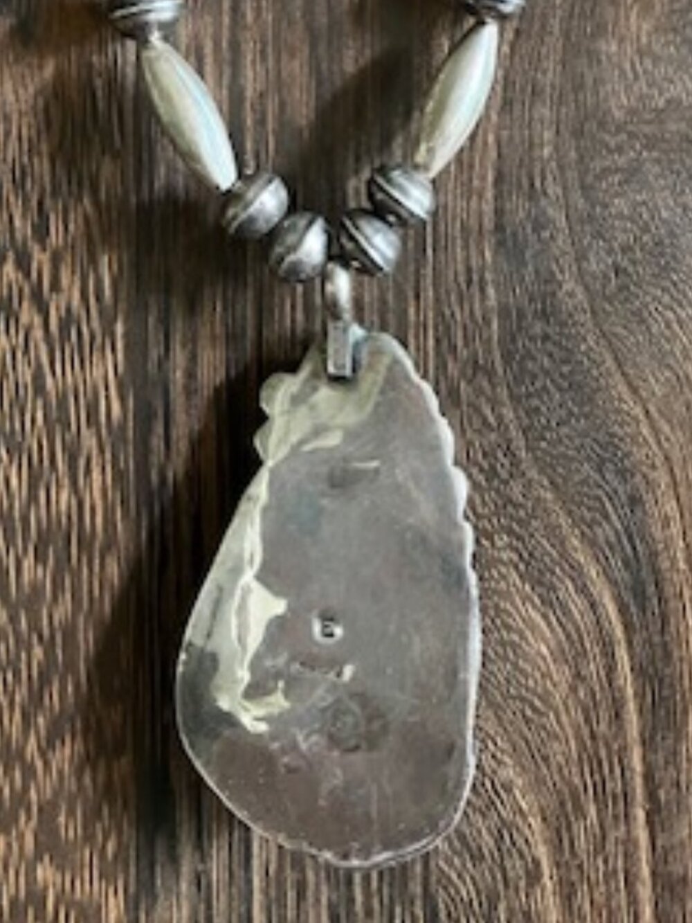 VTG Large Navajo Green Turquoise Pendant on Santo Domingo Heishi & Bench Beads - Picture 7 of 7